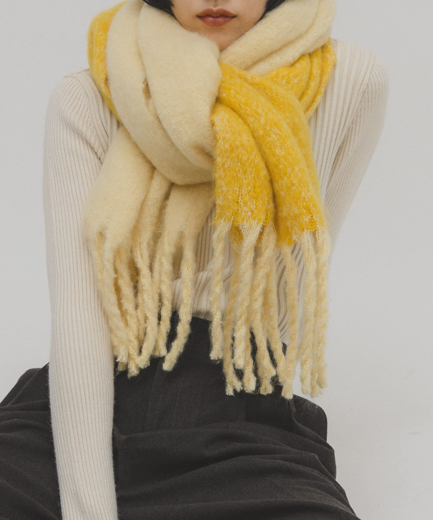  「ビッグフリンジバイカラーストール」|マフラー|