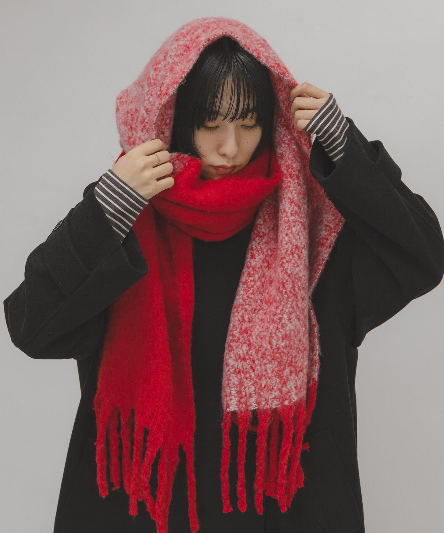  「ビッグフリンジバイカラーストール」|マフラー|