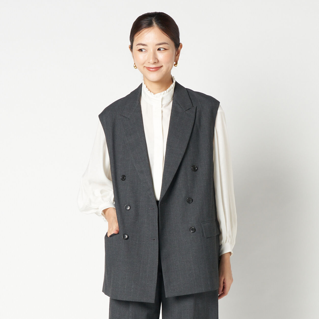 HELIOPOLE「HELIOPOLE GLITTER STRIPE GILET」|デニムジャケット|