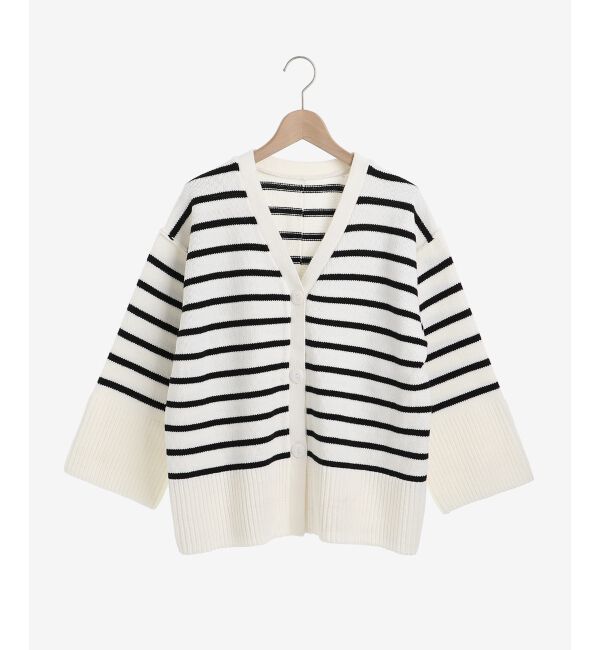 le.coeur blanc「ボーダーワイドシルエットVネックカーディガン」|カーディガン|
