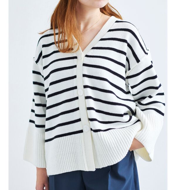 le.coeur blanc「ボーダーワイドシルエットVネックカーディガン」|カーディガン|