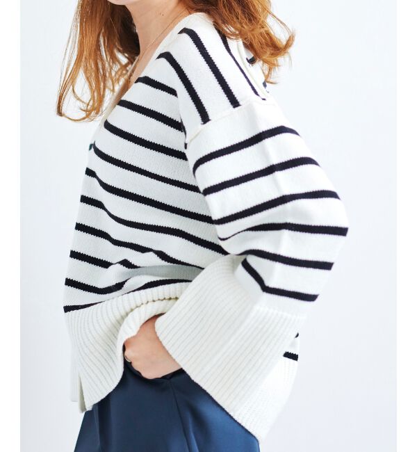 le.coeur blanc「ボーダーワイドシルエットVネックカーディガン」|カーディガン|