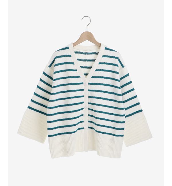 le.coeur blanc「ボーダーワイドシルエットVネックカーディガン」|カーディガン|