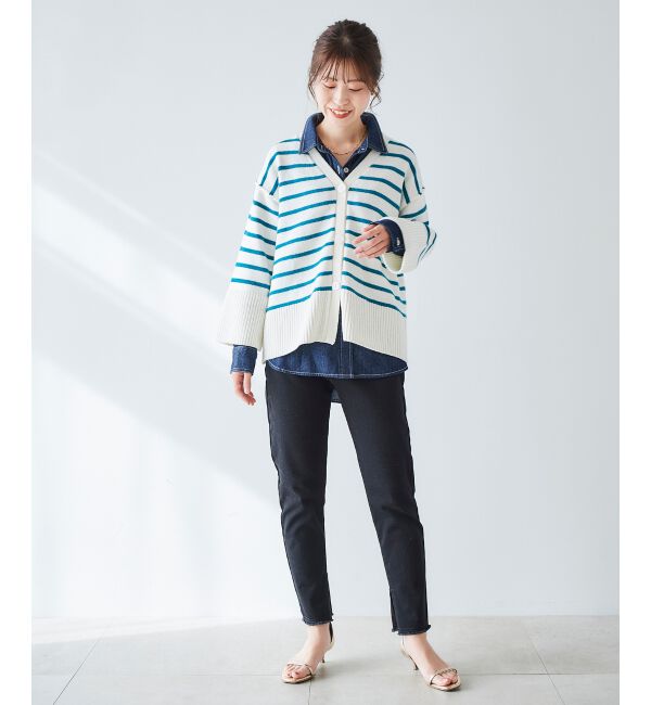 le.coeur blanc「ボーダーワイドシルエットVネックカーディガン」|カーディガン|