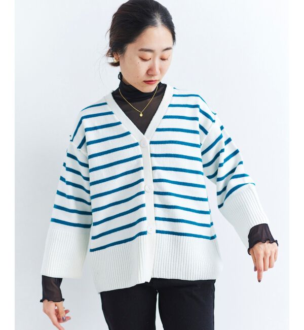 le.coeur blanc「ボーダーワイドシルエットVネックカーディガン」|カーディガン|