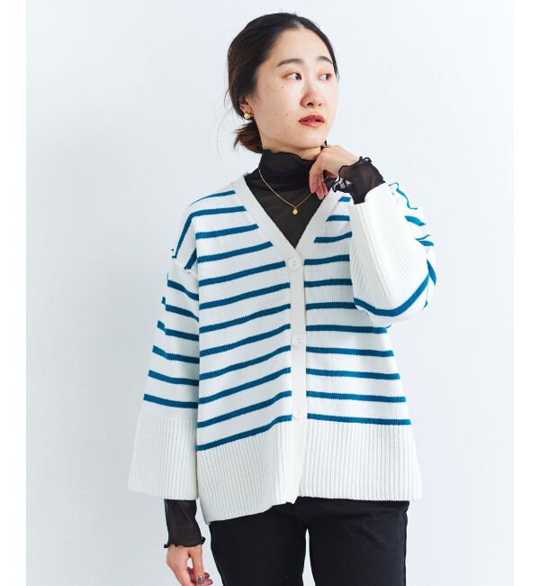 le.coeur blanc「ボーダーワイドシルエットVネックカーディガン」|カーディガン|