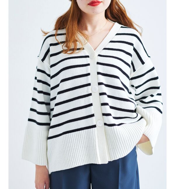 le.coeur blanc「ボーダーワイドシルエットVネックカーディガン」|カーディガン|ブラック柄
