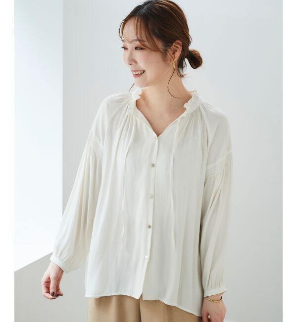 le.coeur blanc「カッセンジョーゼット2wayフリルネックブラウス」|シャツ・ブラウス|