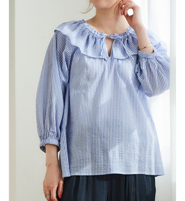 le.coeur blanc「ストライプフリルカラーブラウス」|シャツ・ブラウス|