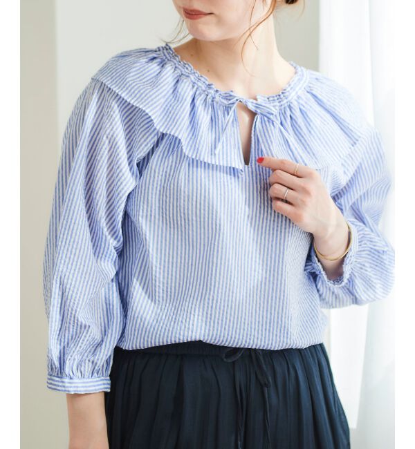 le.coeur blanc「ストライプフリルカラーブラウス」|シャツ・ブラウス|