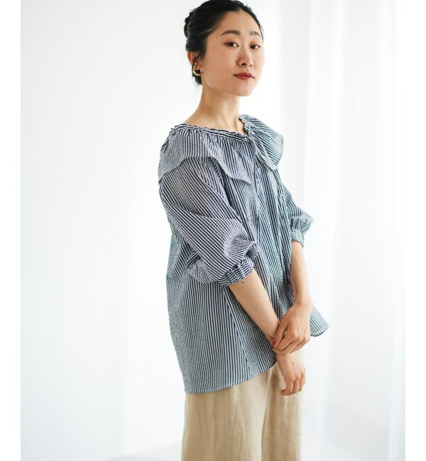 le.coeur blanc「ストライプフリルカラーブラウス」|シャツ・ブラウス|