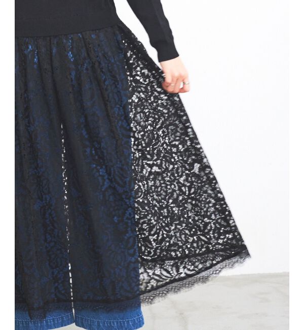 le.coeur blanc「《手洗い可能》TORRAZZO DONNA ニット&times;レース ロングカーデ」|カーディガン|