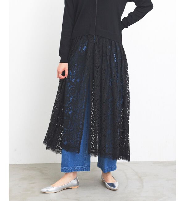 le.coeur blanc「《手洗い可能》TORRAZZO DONNA ニット&times;レース ロングカーデ」|カーディガン|