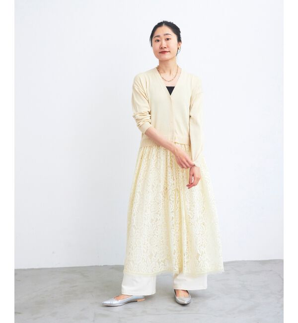 le.coeur blanc「《手洗い可能》TORRAZZO DONNA ニット&times;レース ロングカーデ」|カーディガン|