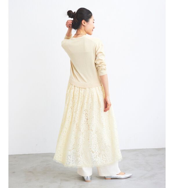 le.coeur blanc「《手洗い可能》TORRAZZO DONNA ニット&times;レース ロングカーデ」|カーディガン|