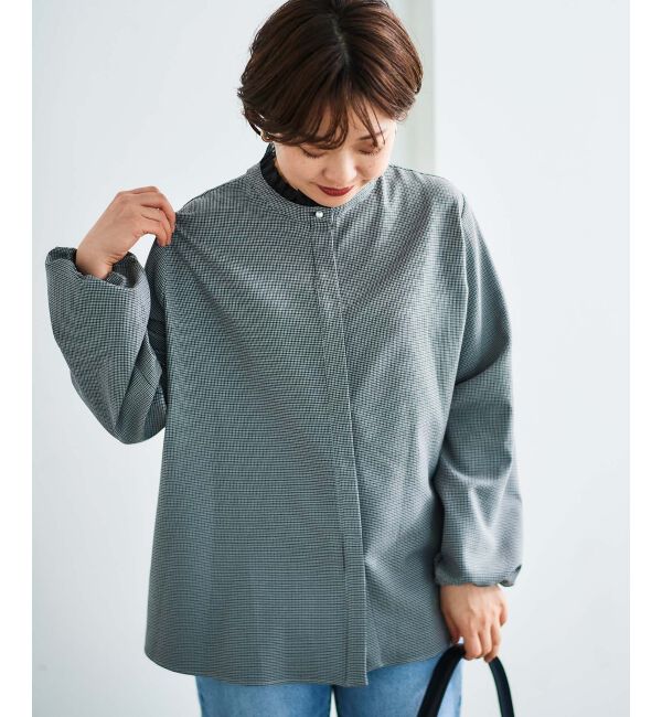 le.coeur blanc「チェック柄オーガンジーフリルネックブラウス」|シャツ・ブラウス|