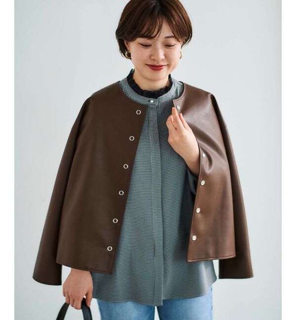 le.coeur blanc「チェック柄オーガンジーフリルネックブラウス」|シャツ・ブラウス|