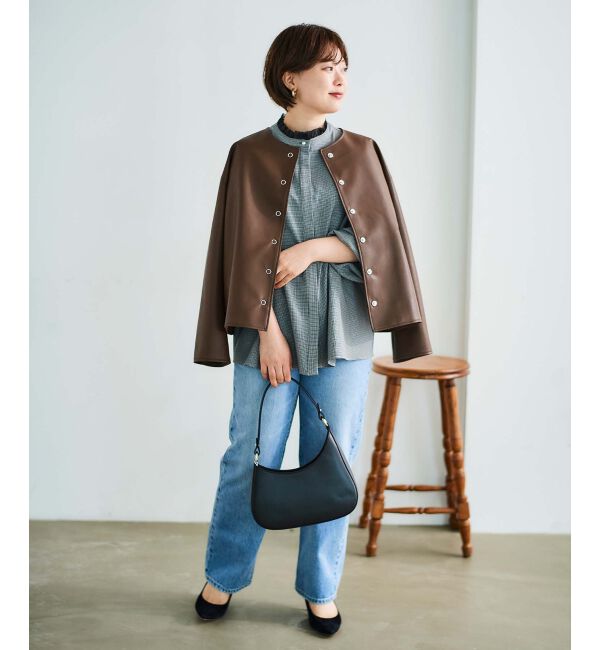 le.coeur blanc「チェック柄オーガンジーフリルネックブラウス」|シャツ・ブラウス|