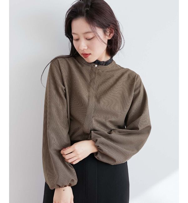 le.coeur blanc「チェック柄オーガンジーフリルネックブラウス」|シャツ・ブラウス|