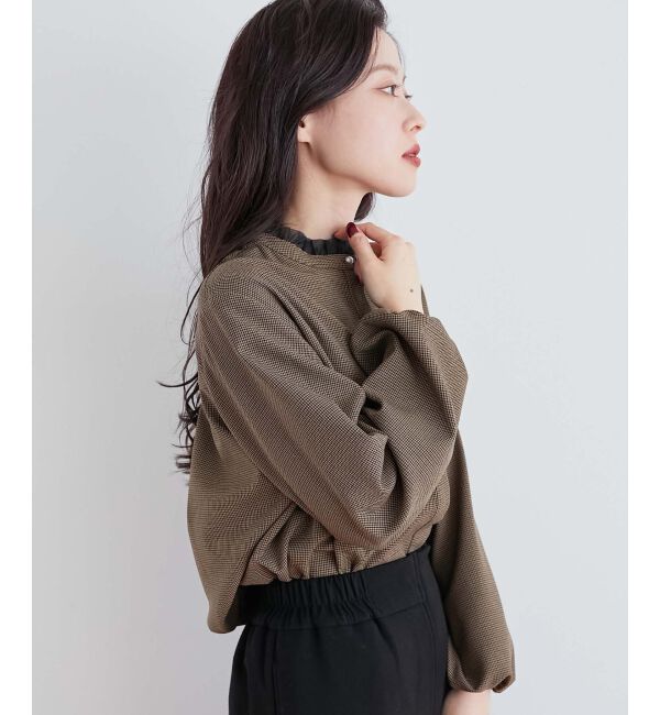 le.coeur blanc「チェック柄オーガンジーフリルネックブラウス」|シャツ・ブラウス|