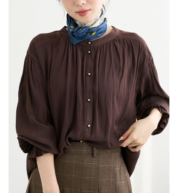  「パウダーサテン2WAYブラウス」|シャツ・ブラウス|Ｄ／ブラウン