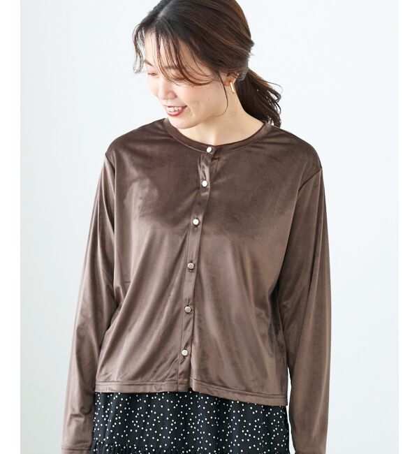  「《手洗い可能》ベロアクルーカーディガン」|カーディガン|