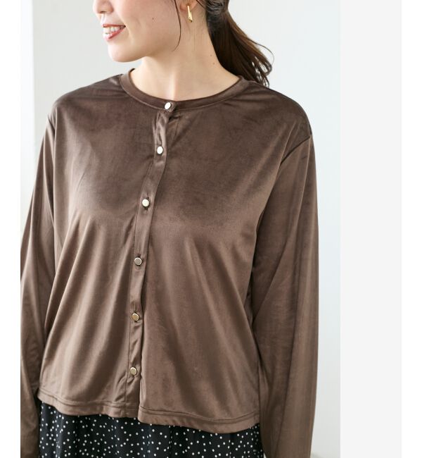  「《手洗い可能》ベロアクルーカーディガン」|カーディガン|