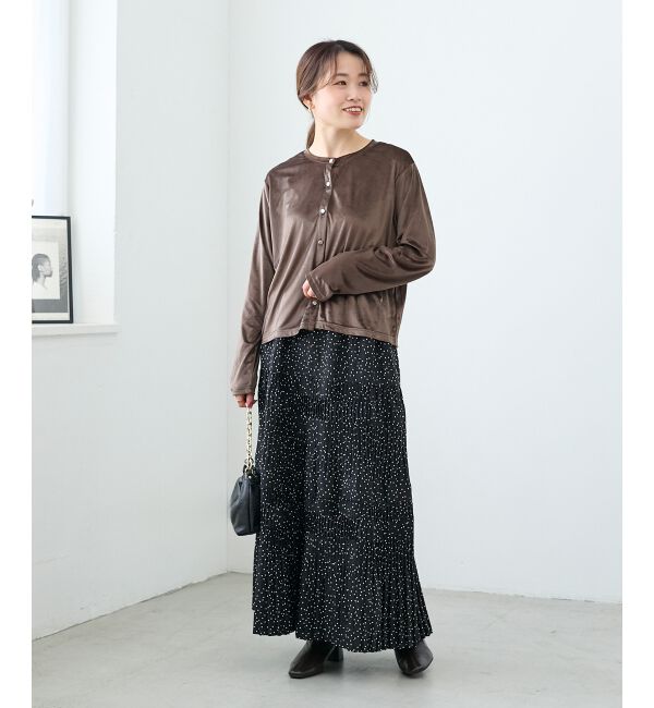  「《手洗い可能》ベロアクルーカーディガン」|カーディガン|