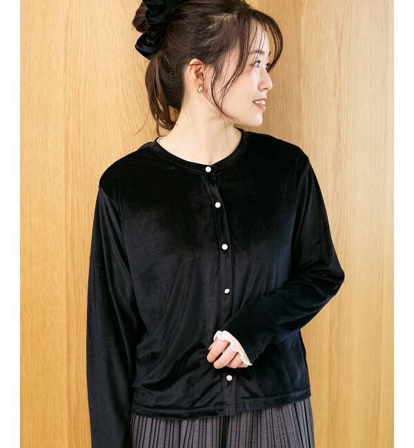  「《手洗い可能》ベロアクルーカーディガン」|カーディガン|