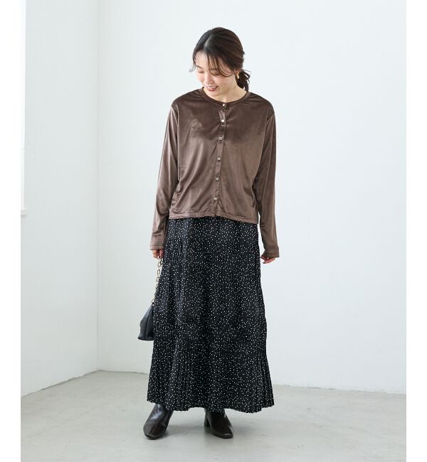  「《手洗い可能》ベロアクルーカーディガン」|カーディガン|