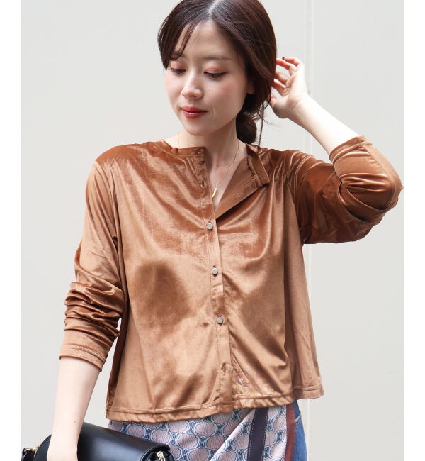  「《手洗い可能》ベロアクルーカーディガン」|カーディガン|