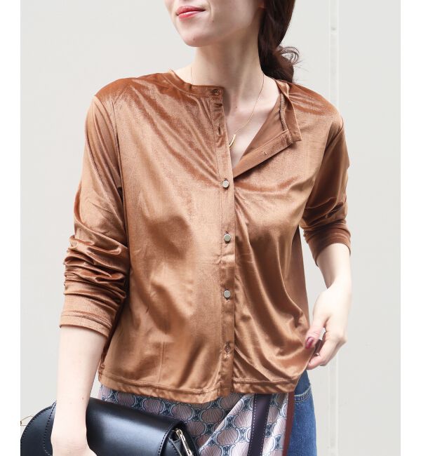  「《手洗い可能》ベロアクルーカーディガン」|カーディガン|