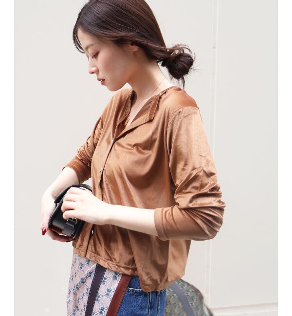  「《手洗い可能》ベロアクルーカーディガン」|カーディガン|