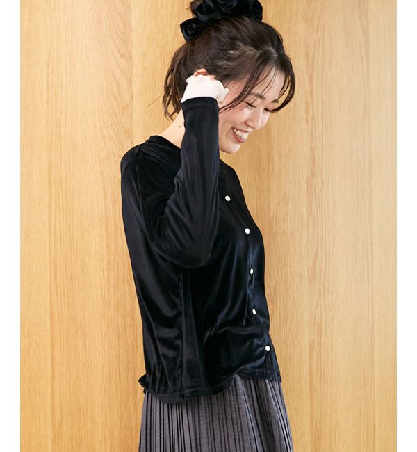  「《手洗い可能》ベロアクルーカーディガン」|カーディガン|