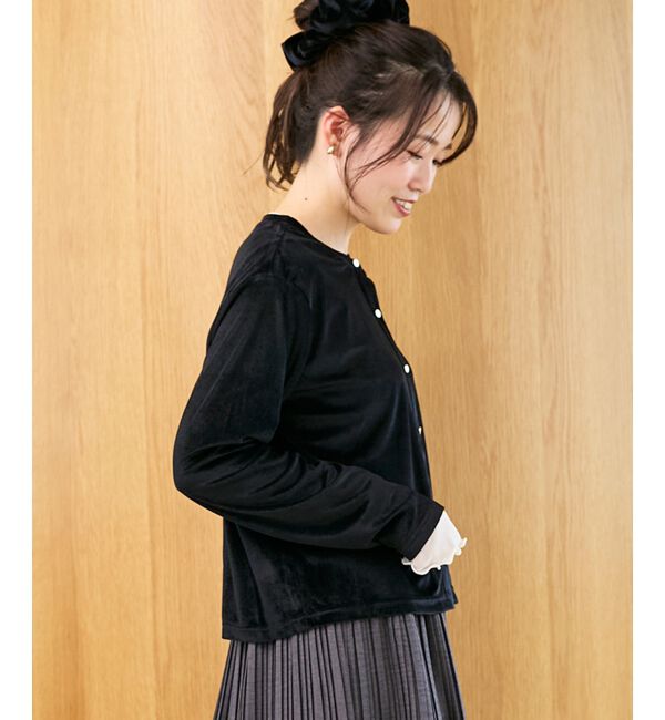  「《手洗い可能》ベロアクルーカーディガン」|カーディガン|