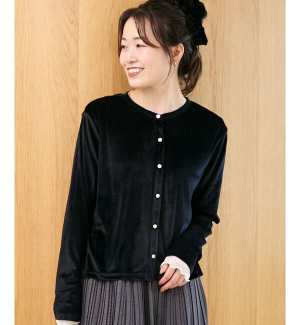  「《手洗い可能》ベロアクルーカーディガン」|カーディガン|