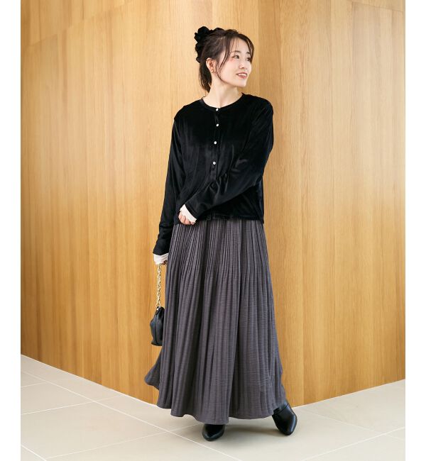  「《手洗い可能》ベロアクルーカーディガン」|カーディガン|