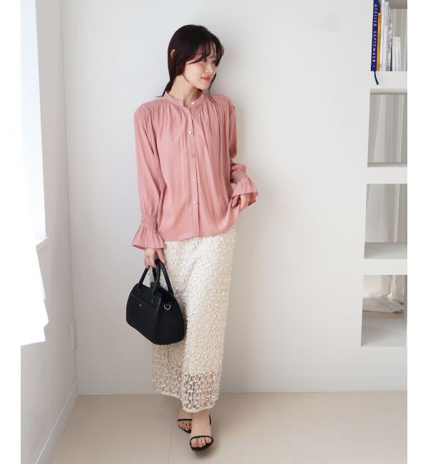  「パウダーサテンショルダーギャザーブラウス」|シャツ・ブラウス|