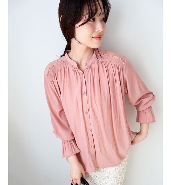  「パウダーサテンショルダーギャザーブラウス」|シャツ・ブラウス|