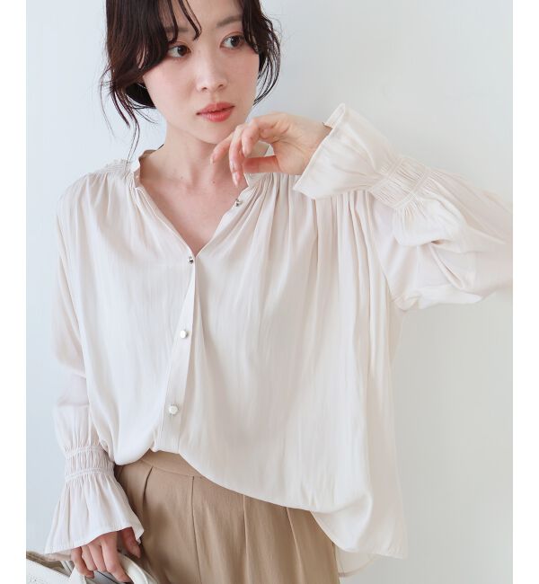  「パウダーサテンショルダーギャザーブラウス」|シャツ・ブラウス|