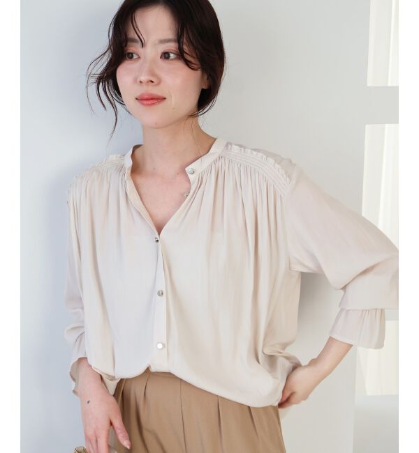  「パウダーサテンショルダーギャザーブラウス」|シャツ・ブラウス|