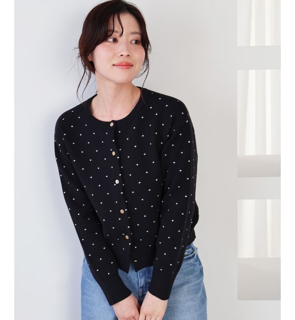  「ドットジャガードニットカーディガン」|カーディガン|