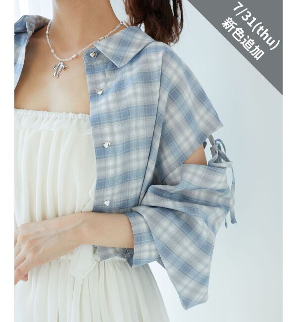  「オープンショルダーショートシャツ」|シャツ・ブラウス|グレー柄