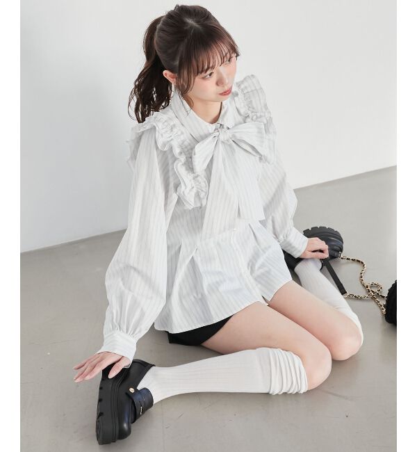  「ショルダーフリルボウタイブラウス」|シャツ・ブラウス|ｱｲﾎﾞﾘｰ柄