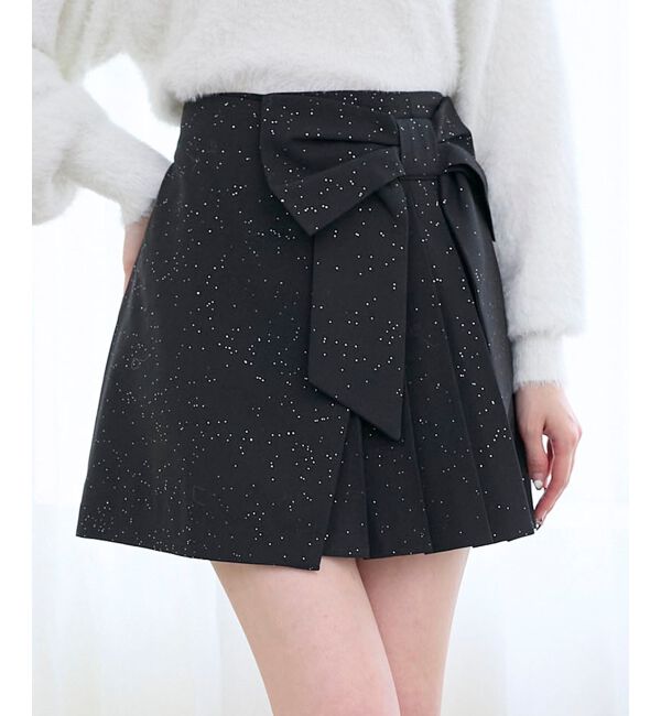  「キラキラリボンプリーツスカパン」|スカート|ブラック