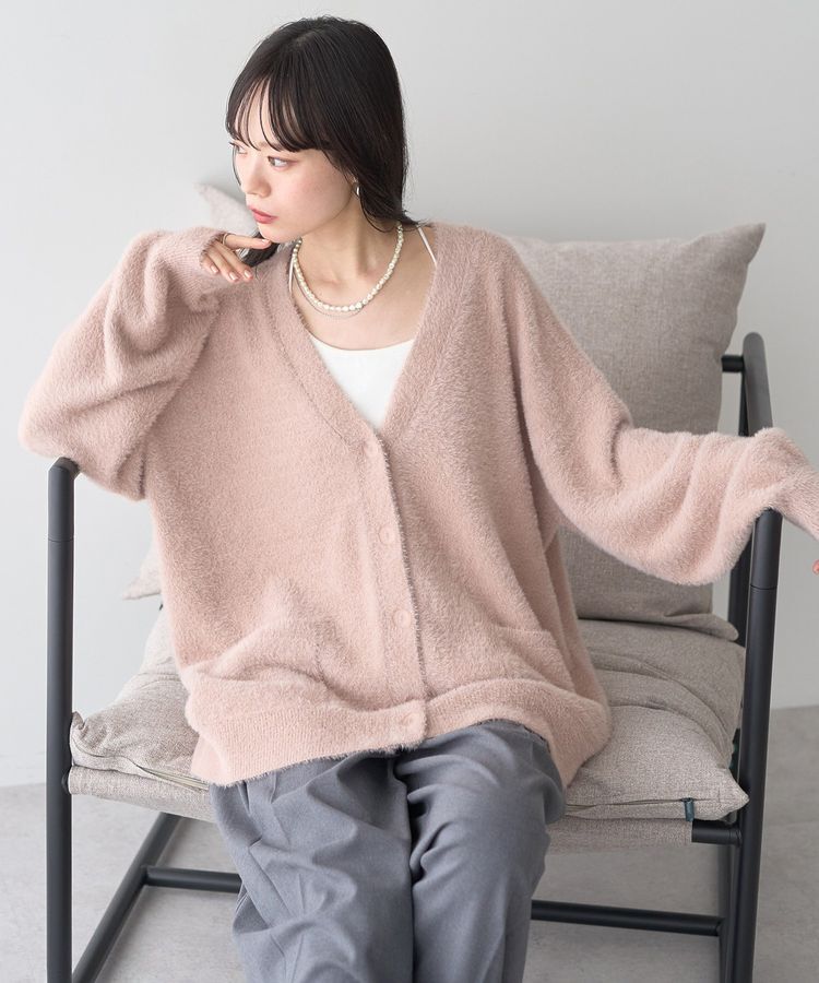 earth music&ecology「ラメミニシャギーVネックニットカーディガン」|カーディガン|Light Pink