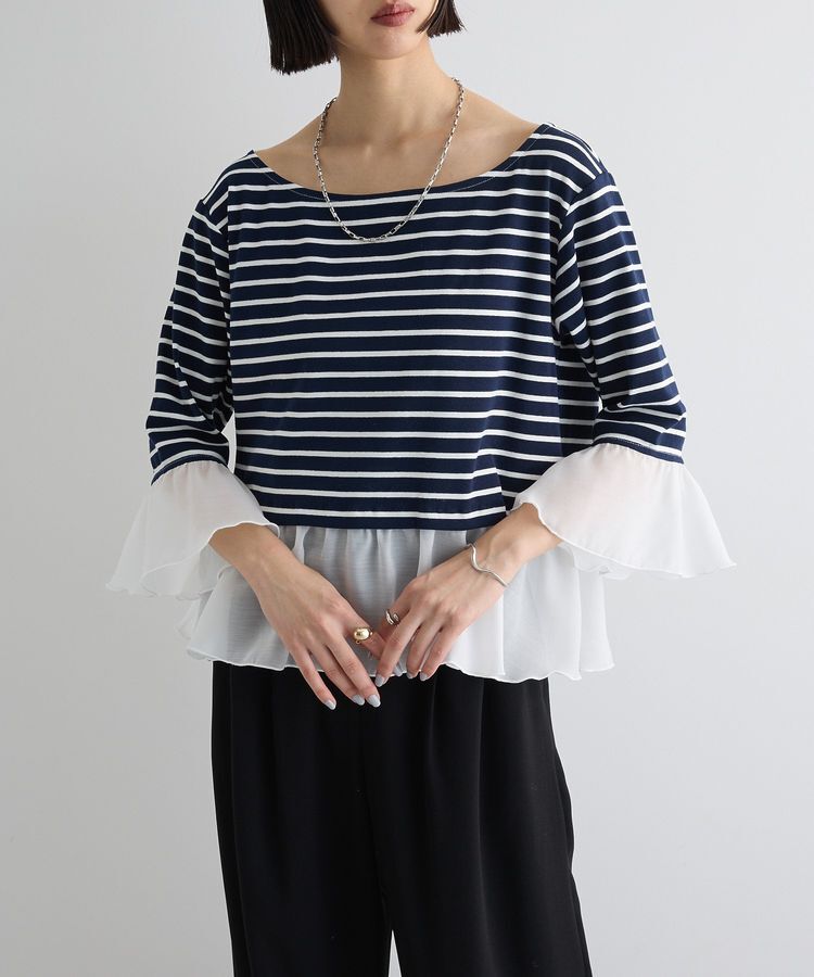 AnriettMusee「異素材ボーダーペプラムカットソー」|Tシャツ・カットソー|