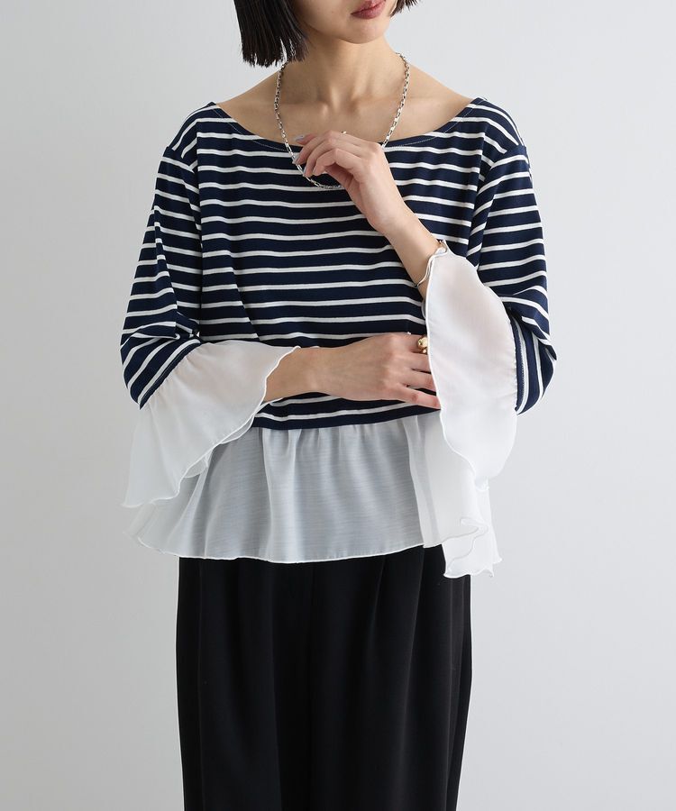 AnriettMusee「異素材ボーダーペプラムカットソー」|Tシャツ・カットソー|