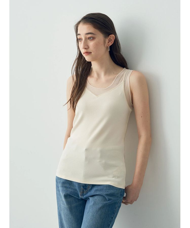 YECCA VECCA「チュールMIXリブインナー」|インナー|Ivory