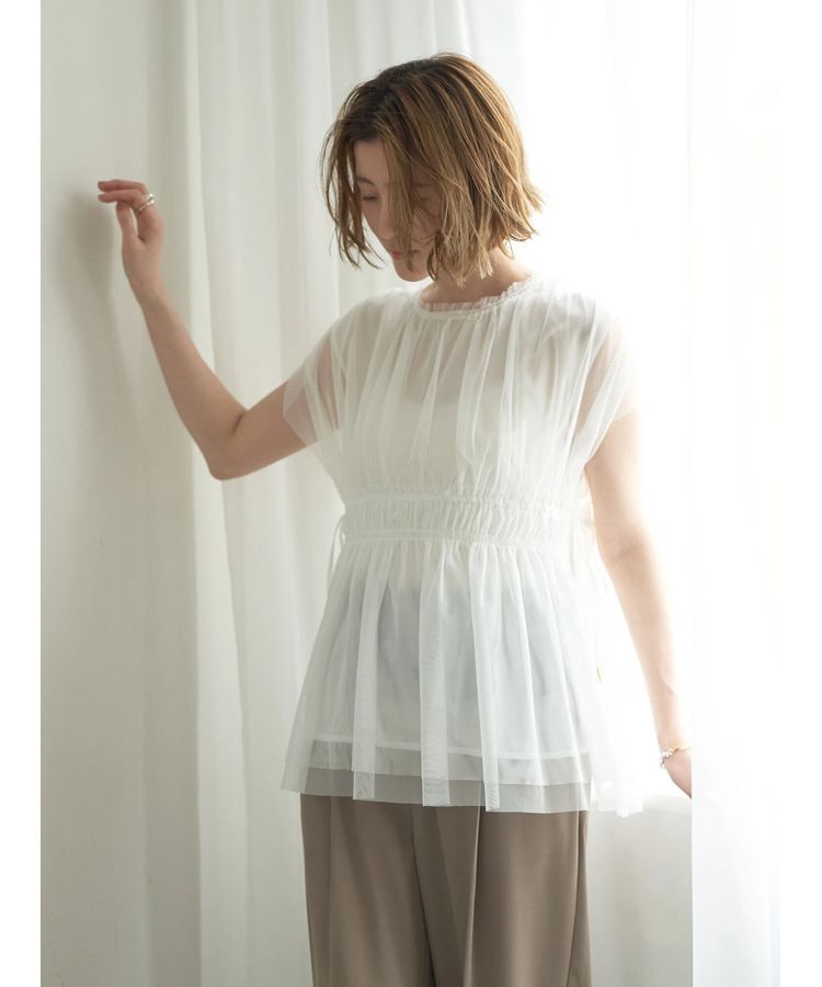 YECCA VECCA「チュールギャザーブラウス」|シャツ・ブラウス|